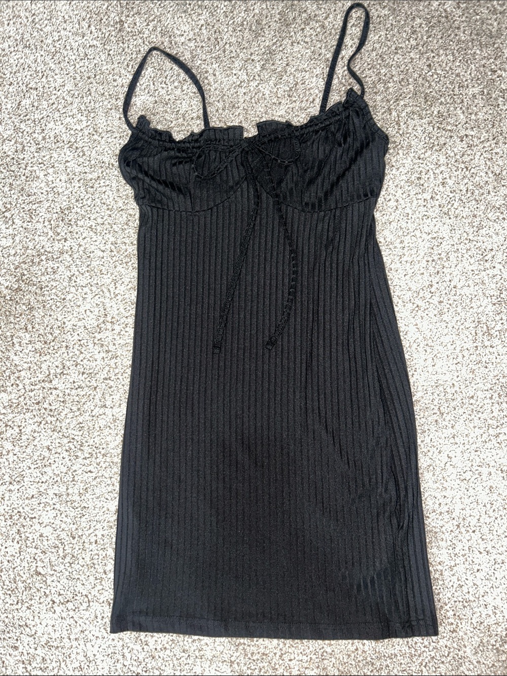 Black Ribbed Spaghetti Strap Mini Dress
